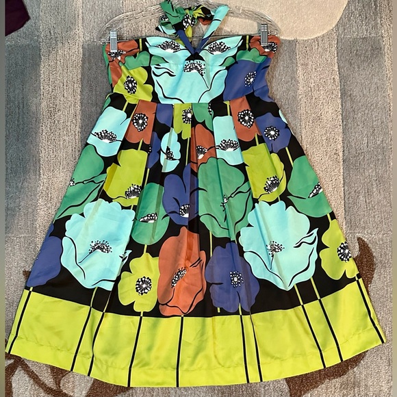 James Coviello Pavot Strapless/Halter Mini Dress Artisan Floral in Fall Palette - Picture 3 of 7